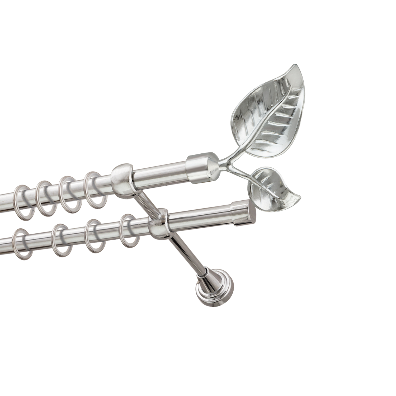 Металлический карниз для штор Тропик, двухрядный 16/16 мм, серебро, гладкая штанга, длина 240 см - фото Wikidecor.ru
